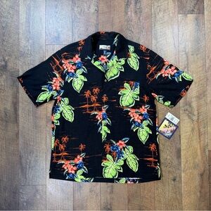 Havana Jack’s Tropical Hawaiian Floral Black Men's Shirt Size Large